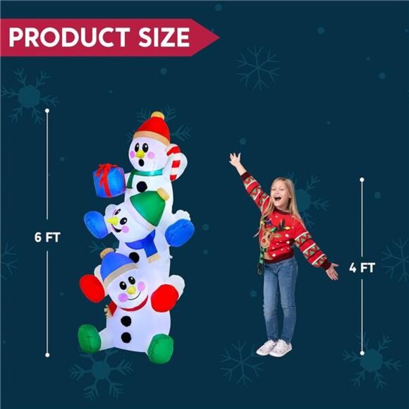 6 FT Christmas Inflatable Stacked Snowman with Build-in LEDs Blow Up Inflatable - Picture 5 of 8